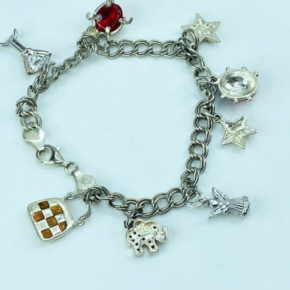 Italian 925 Sterling Silver Charm Bracelet with Rhinestone Enamel Charms JR993 - Picture 7 of 7
